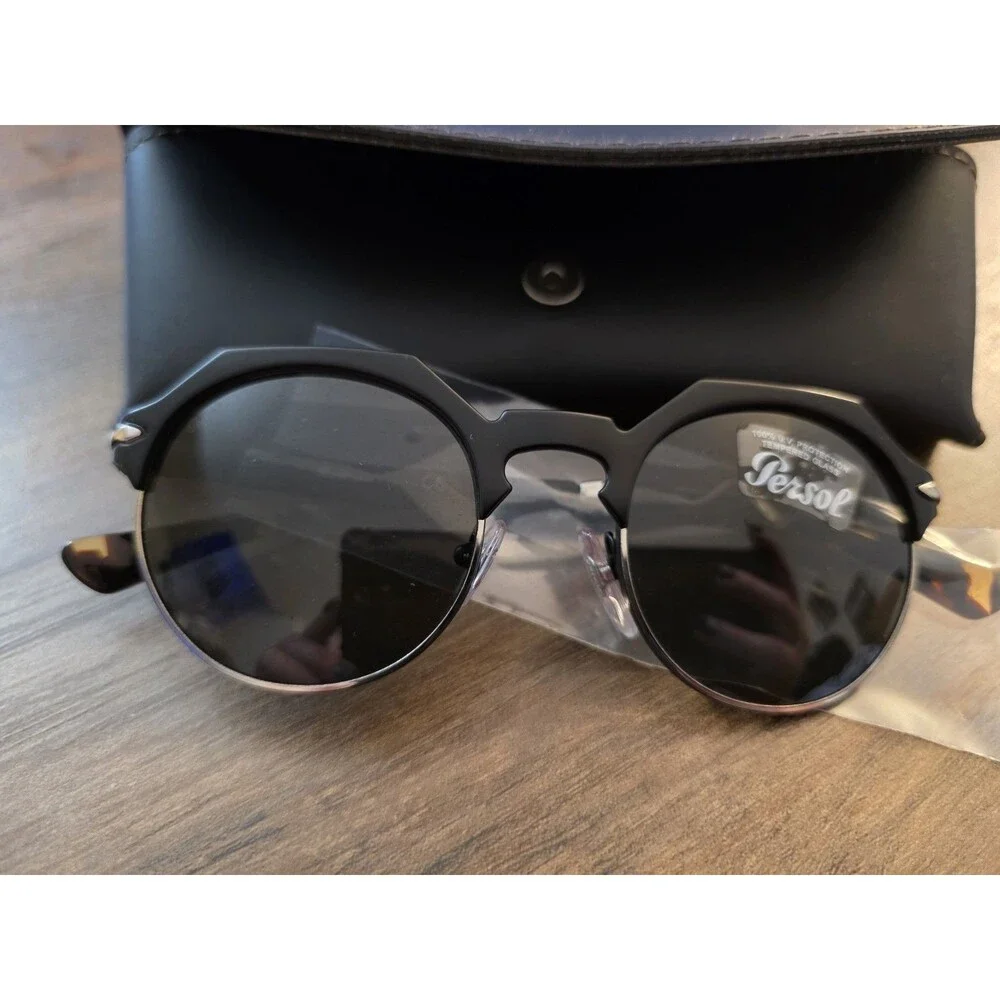 Persol Black Round Sunglasses with Dark Lenses